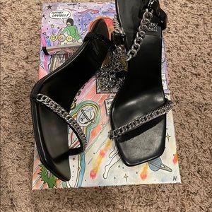 Jeffrey Campbell black chain ankle heels size 8 New with box